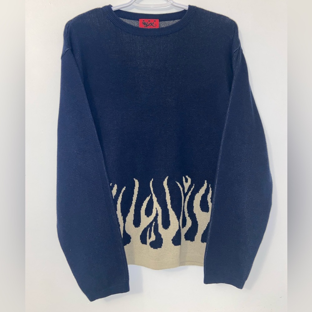 Navy and tan Flame Sweater